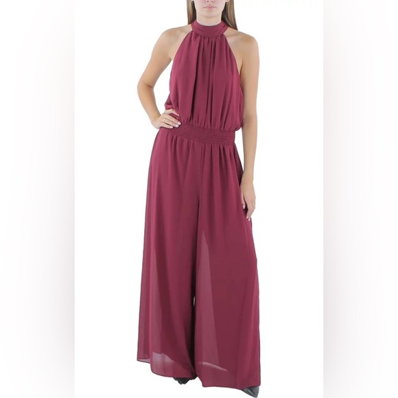 VINCE CAMUTO TIE NECK CHIFFON OVERLAY JUMPSUIT - Picture 1 of 3